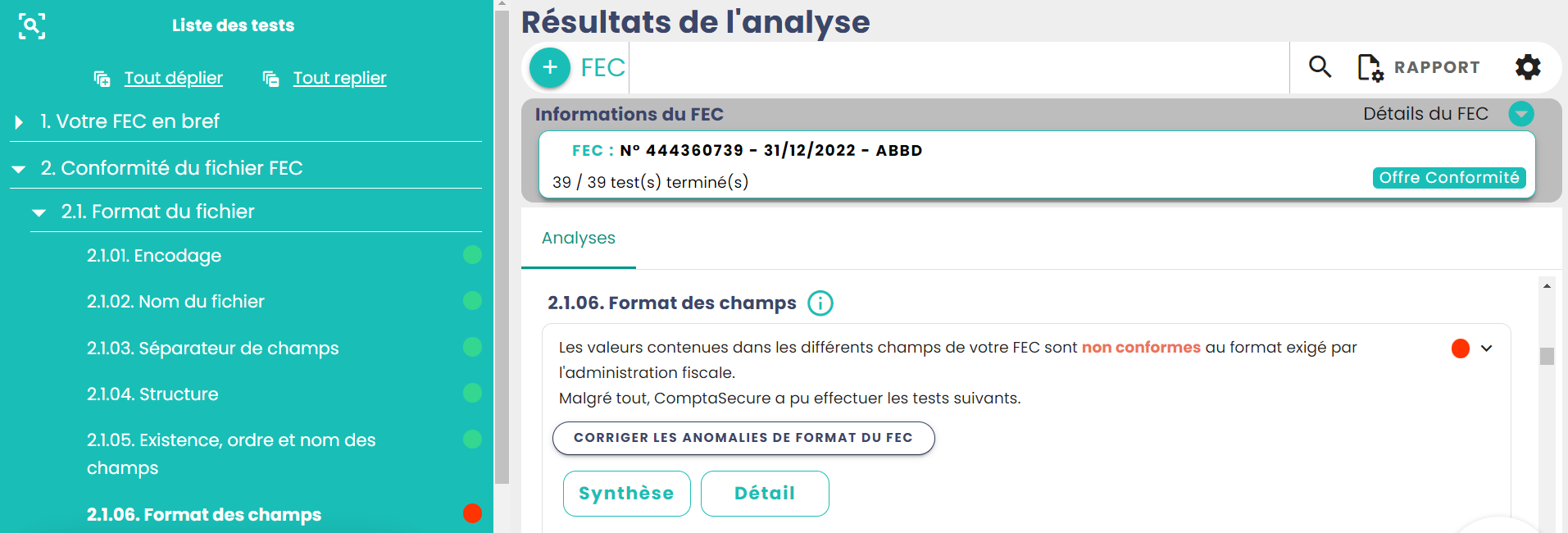 Capture d’écran App CS - corriger anomalies